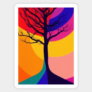 Lonely Tree Under a Rainbow Night Sky - Vibrant Colored Whimsical - Abstract Minimalist Bright Colorful Nature Poster Art of a Leafless Branches Sticker